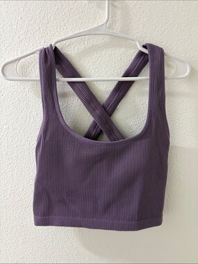 Vitality Ribbed Crossback Sports Bra Crop Top - Plum